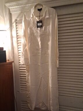 NWT - Cynthia Rowley Linen Cream Embroidered Maxi Shirt Dress